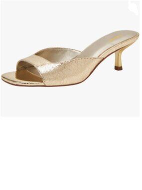 Metallic Gold Open-Toe Kitten Heel Slide